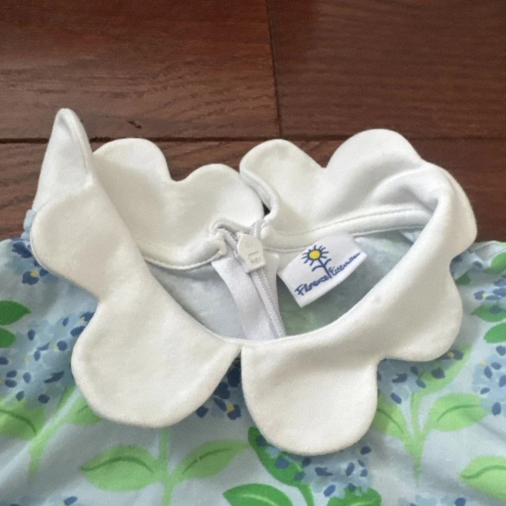 Florence Eiseman Blue Hydrangea White Collared Petal Dress Size 4